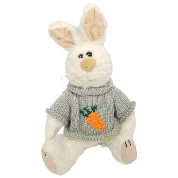 Vtg 96 Gibson Greetings Rabbit Bunny Plush Hand Knit Sweater Carrot Stuffed - Picture 1 of 10